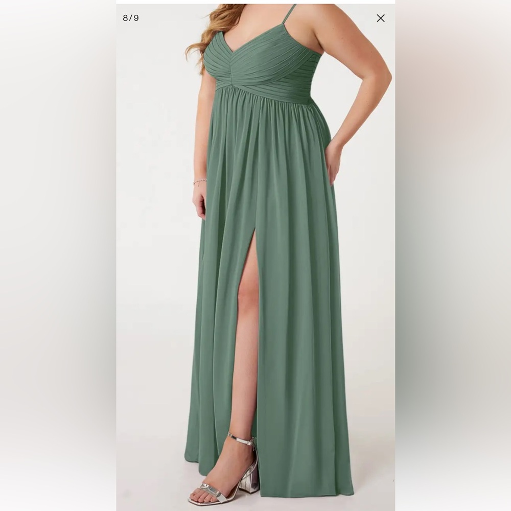 Azazie Alia Eucalyptus A-Line Pleated Chiffon Dress